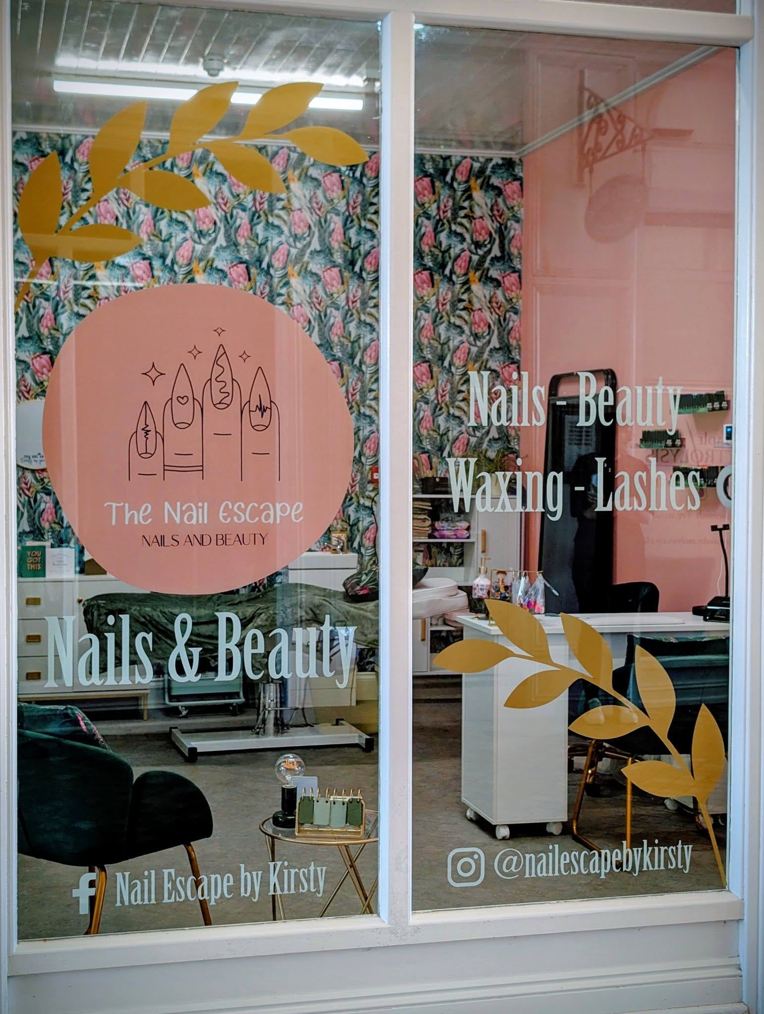 The Nail Escape frosted window design